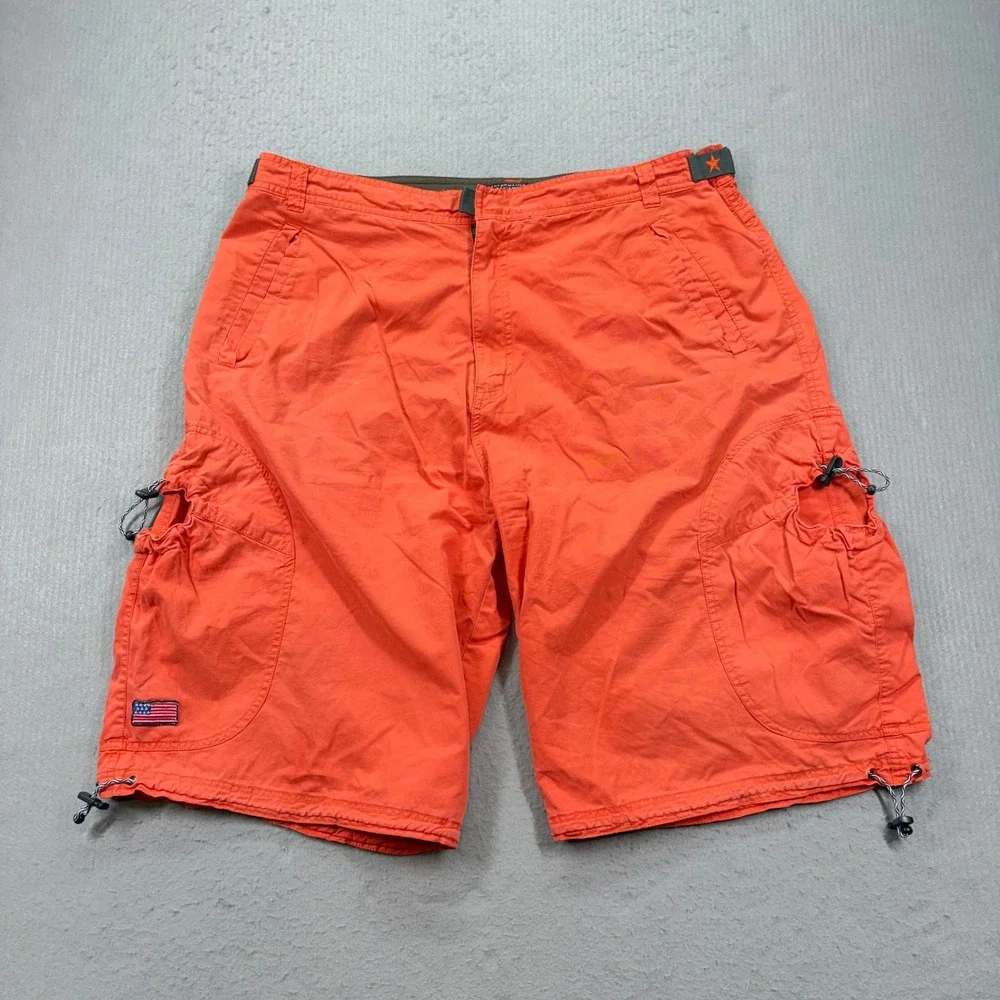 Plugg Cargo Shorts Mens 38 Orange Performance Equipment Utility Bungee Belted